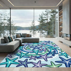 Coastal Teal Purple Starfish Swirl Rug