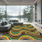 Abstract Ochre and Sage Wavy Lines Rug