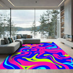 Vibrant Pink Blue Swirls And Shapes Rug