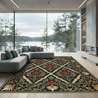 Elegant Black Floral Diamond Lattice Rug