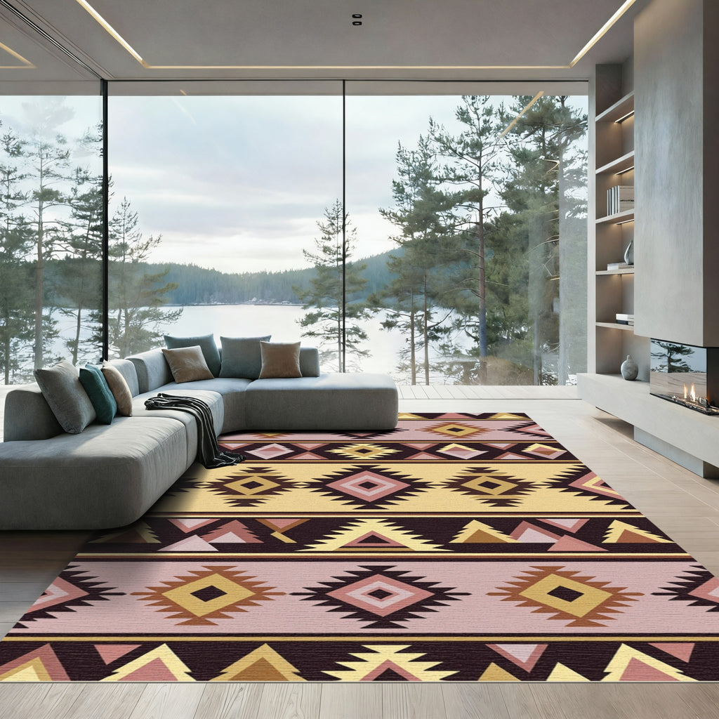 Earthy Geometric Diamond Tribal Stripe Rug