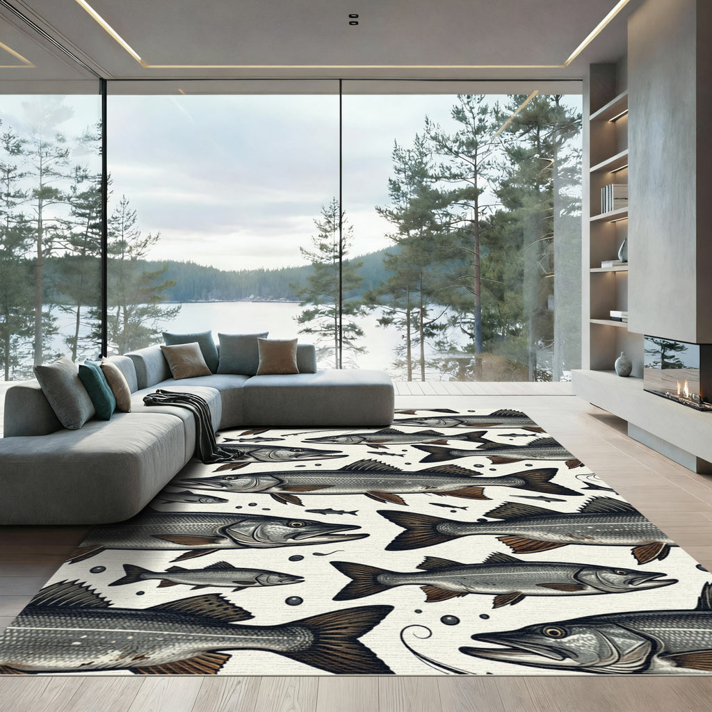 Illustrative Vintage Pike Fish Cream Area Rug