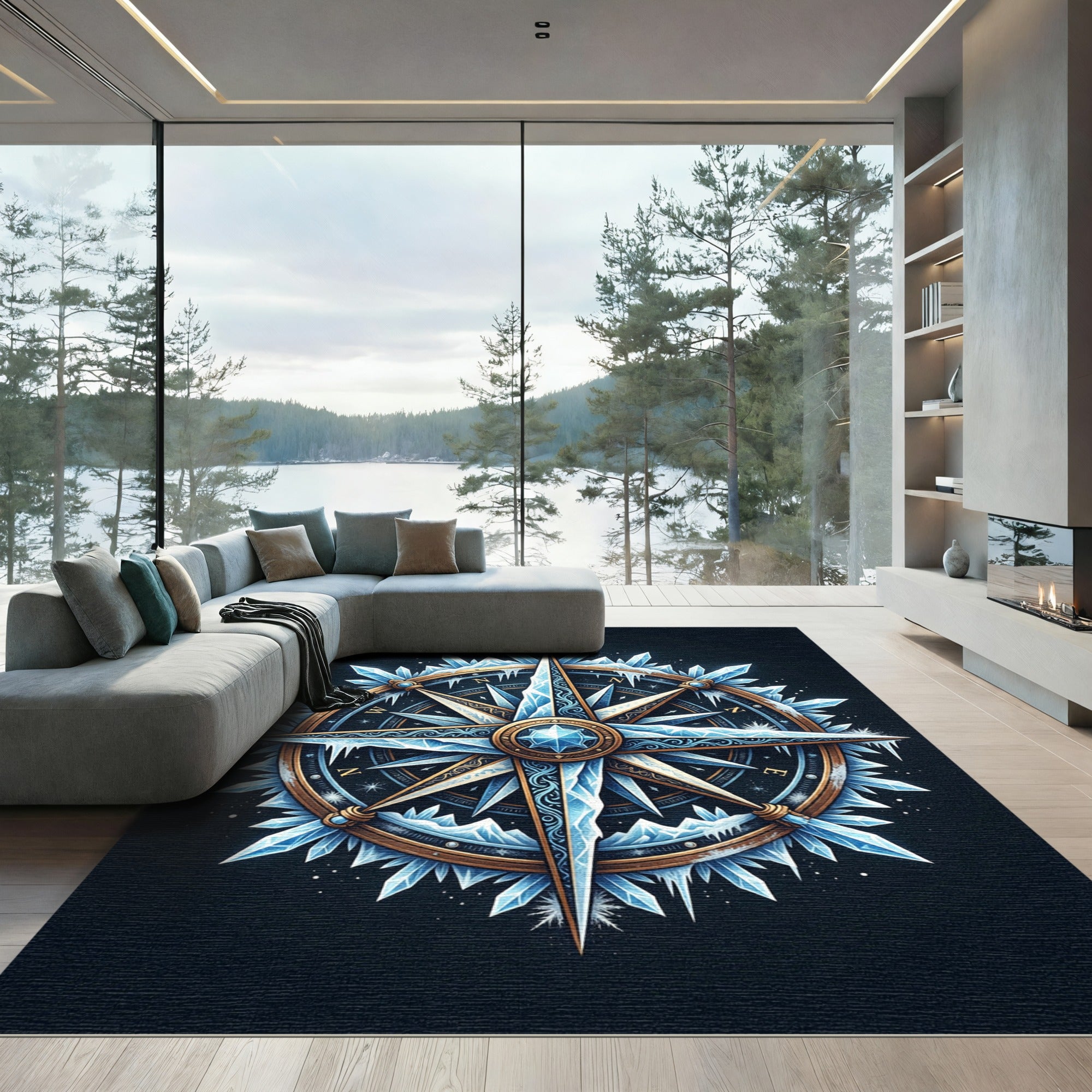 Icy Celestial Compass Frost Star Rug