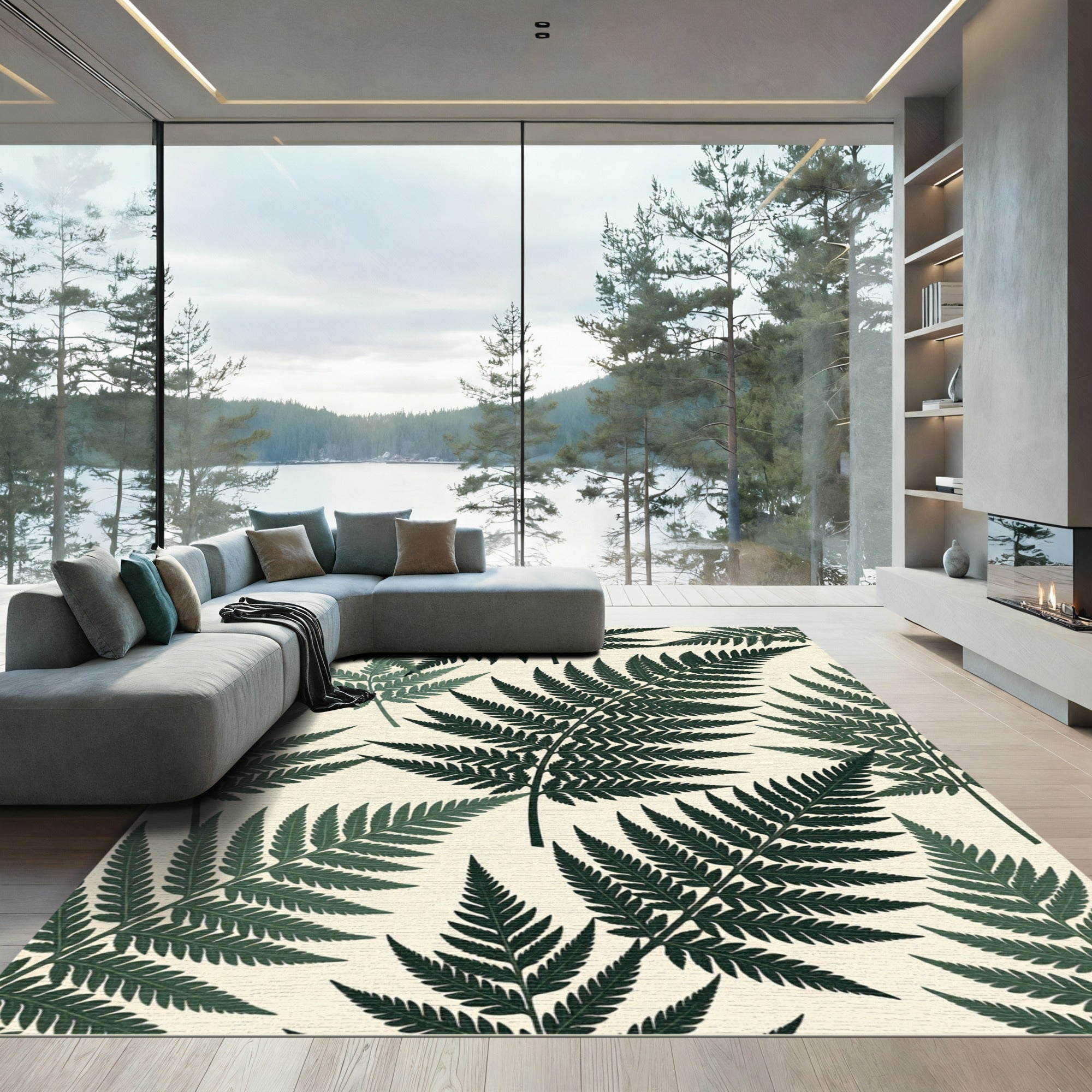 Deep Green Fern Forest Foliage Rug