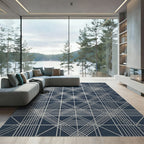 Silver Geometric Lattice Navy Rug