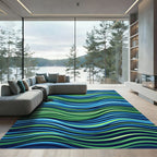 Vibrant Blue and Green Wavy Lines Rug
