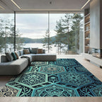 Teal Hexagonal Floral Lattice Medallion Rug