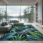 Lush Teal Tropical Rain Foliage Rug