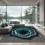 Abstract Azure Concentric Geometric Tunnel Rug