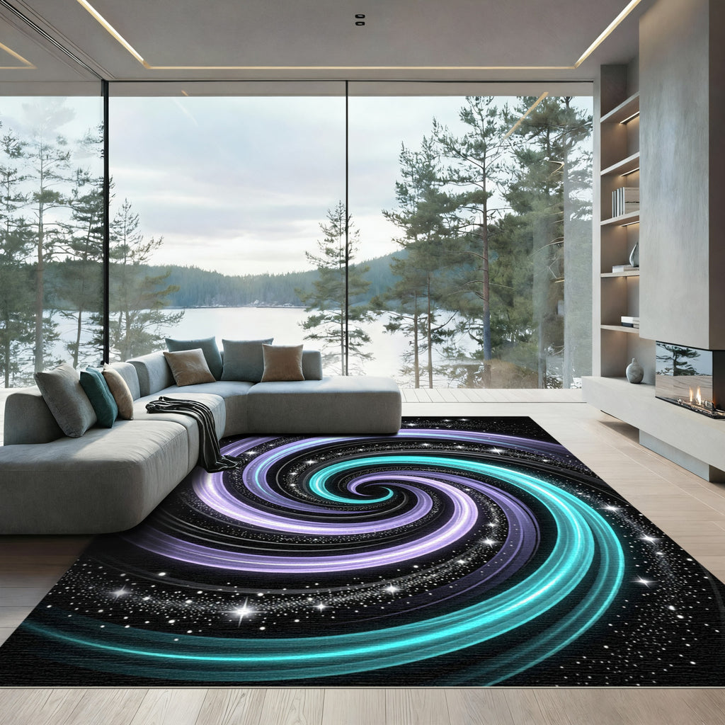 Cosmic Luminous Teal Violet Swirl Rug