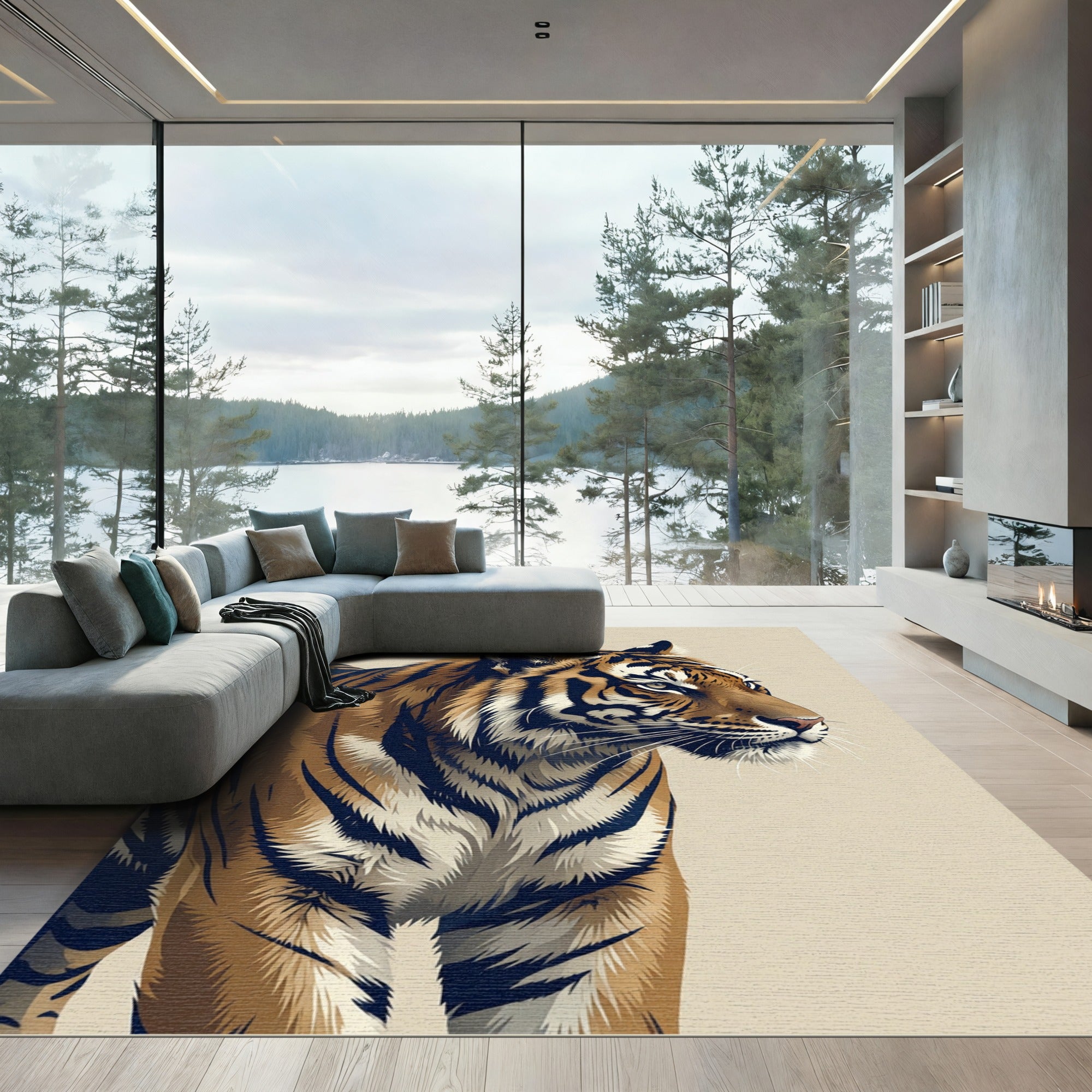 Majestic Golden Striped Bengal Tiger Rug