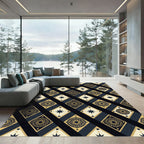 Navy Gold Celestial Diamond Medallion Rug