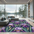Elegant Purple Iris Botanical Bouquet Rug