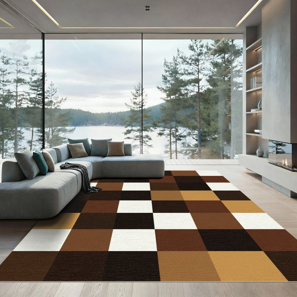 Modern Earthy Grid Block Abstract Rug