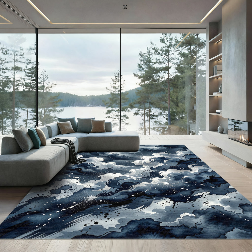 Dramatic Dark Blue Stormy Sky Rug
