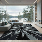Monochromatic Geometric Starburst Shattered Glass Piece Rug