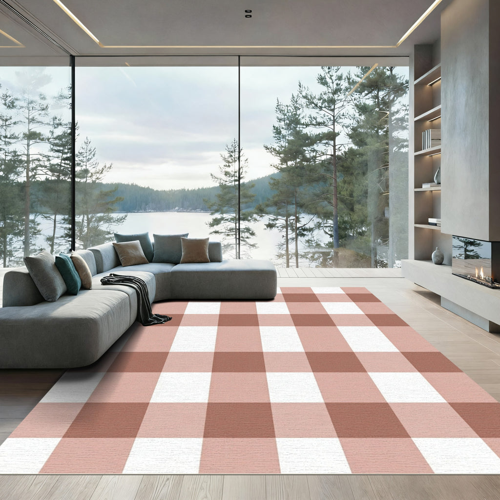 Blush Pink Classic Gingham Check Rug