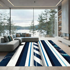 Navy Blue White Bold Striped Waves Rug