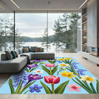 Vibrant Spring Meadow Floral Botanical Rug