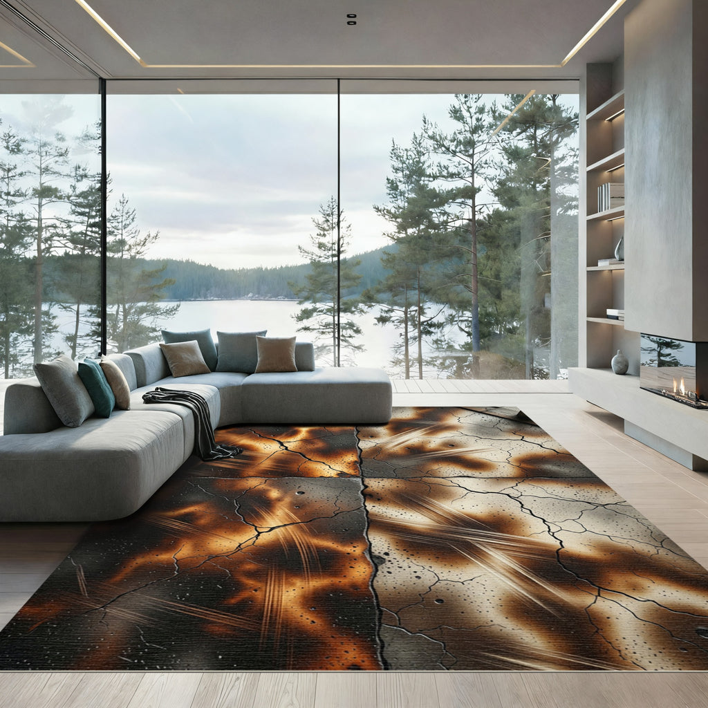 Burned Cracked Earth Abstract Rug