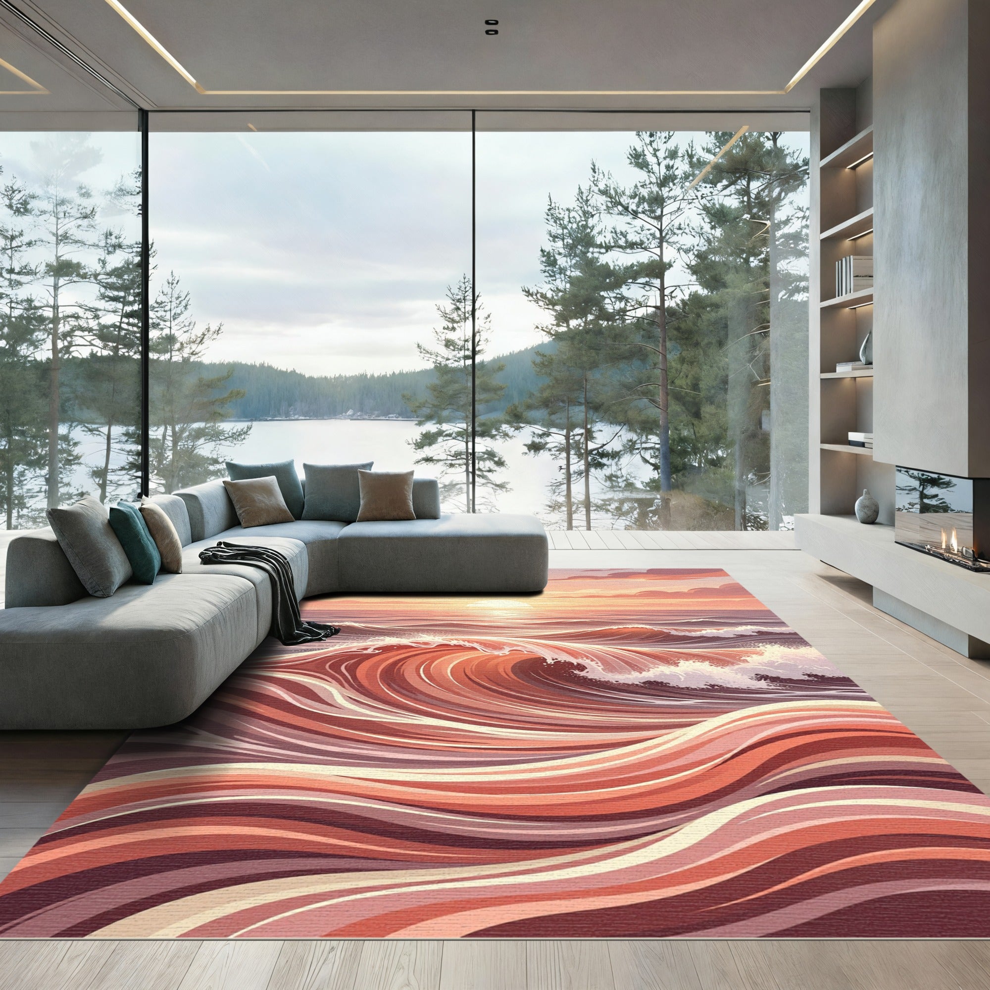Coral Wave Sunset Flow Rug