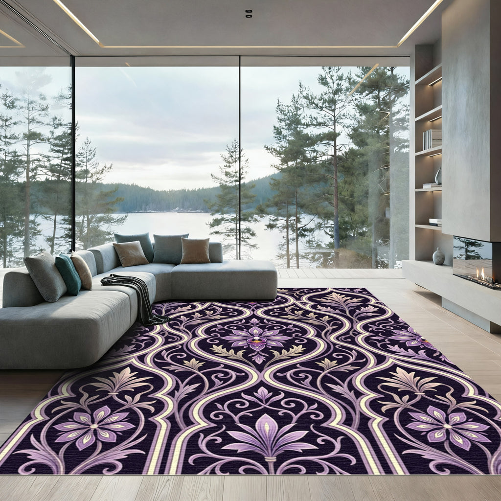 Elaborate Purple Floral Lattice Inlay Rug