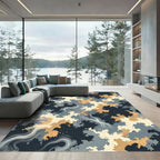 Abstract Teal Gold Swirl Ink Rug