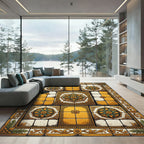 Ornate Yellow Floral Medallion Tiles Rug