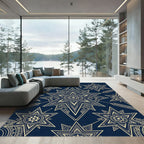 Midnight Blue Celestial Gold Starry Geometric Rug