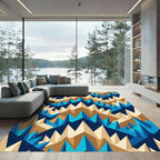 Geometric Blue and Gold Jagged Peak Rug