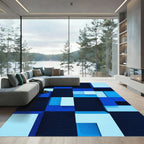 Shades Blue Geometric Blocks Rug