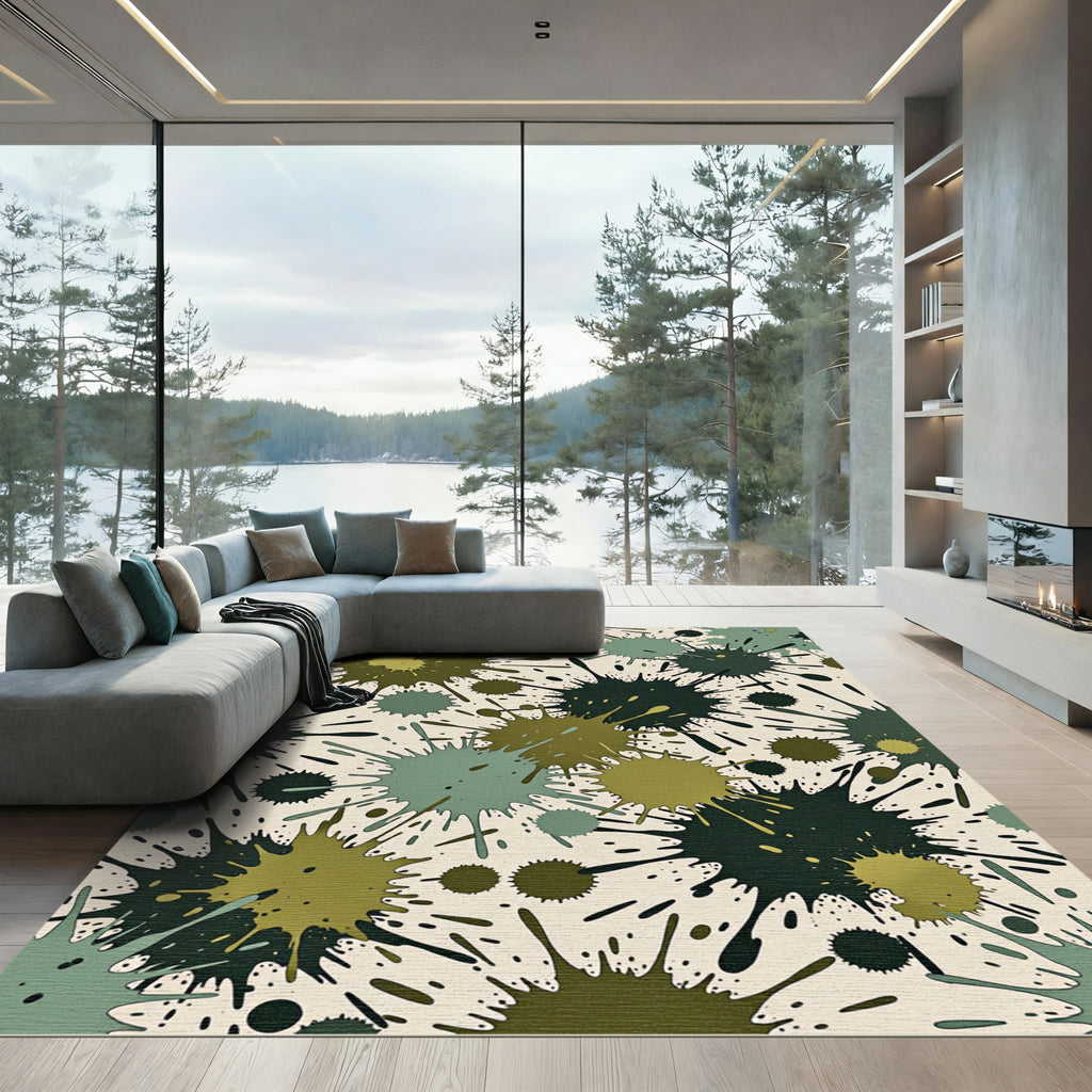 Earthy Tone Splattered Grunge Abstract Rug