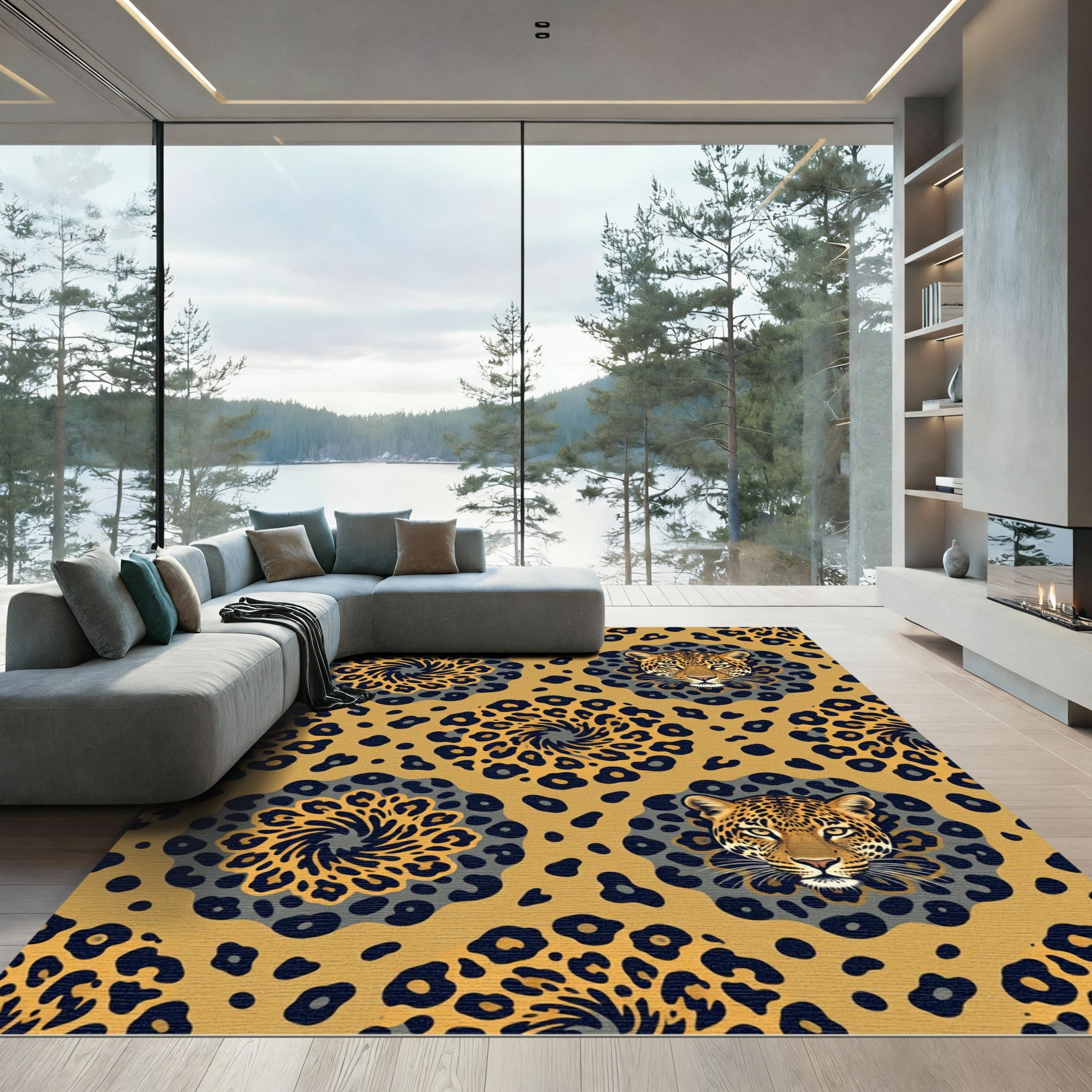 Bold Leopard Head Swirl Medallion Rug