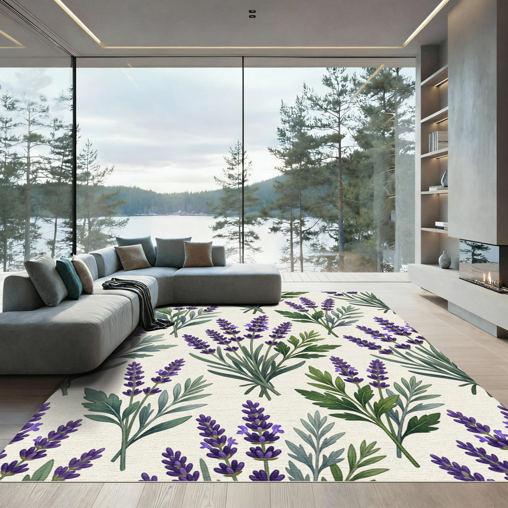 Lavender Botanical Floral Sprig Rug