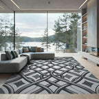 Metallic Silver Interlocking Geometric Links Rug
