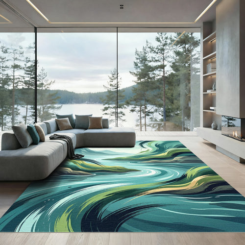 Abstract Flowing Mountain River Landscape Rug