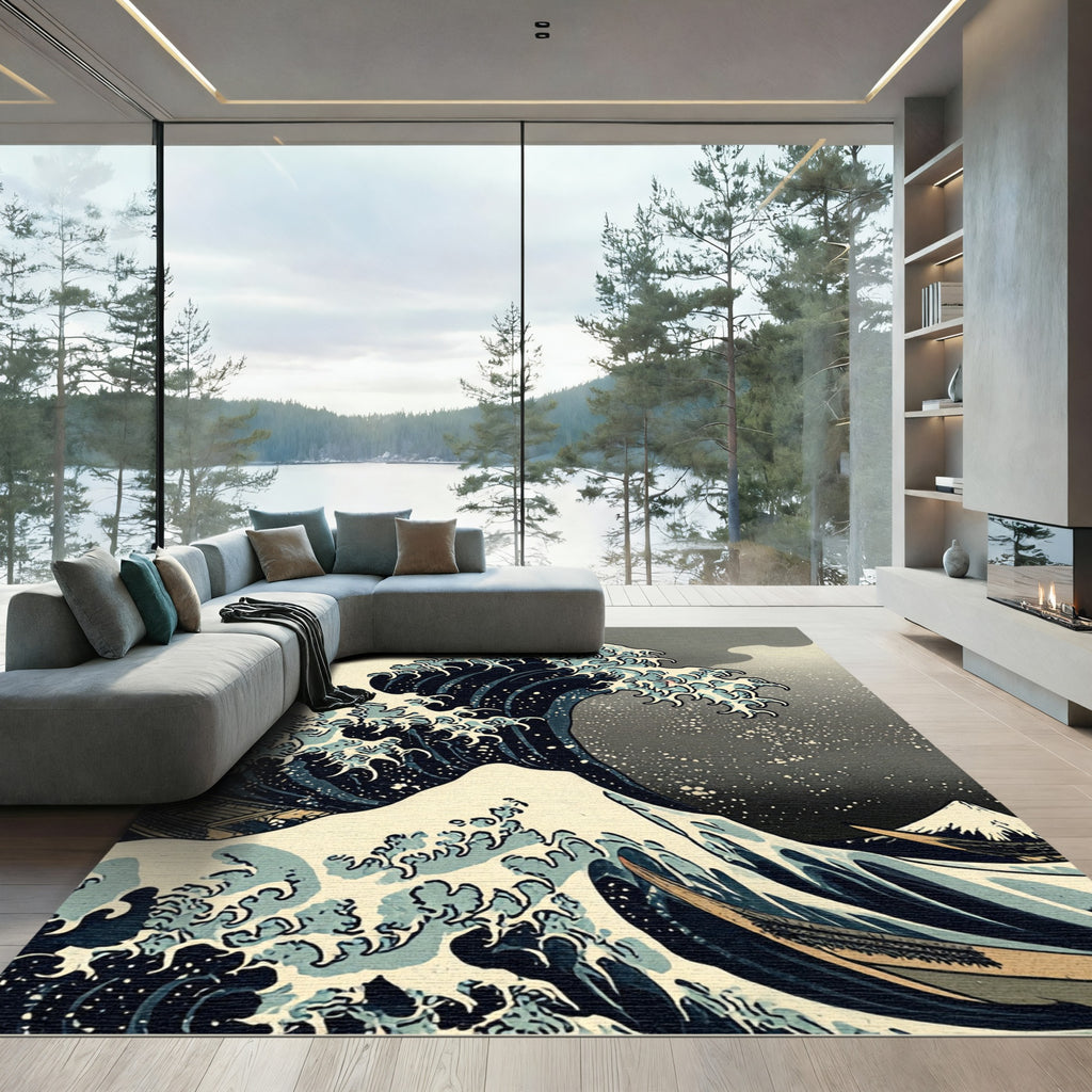 Great Wave Dark Blue Ocean Rug