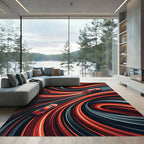 Abstract Crimson Flowing Motion Rug