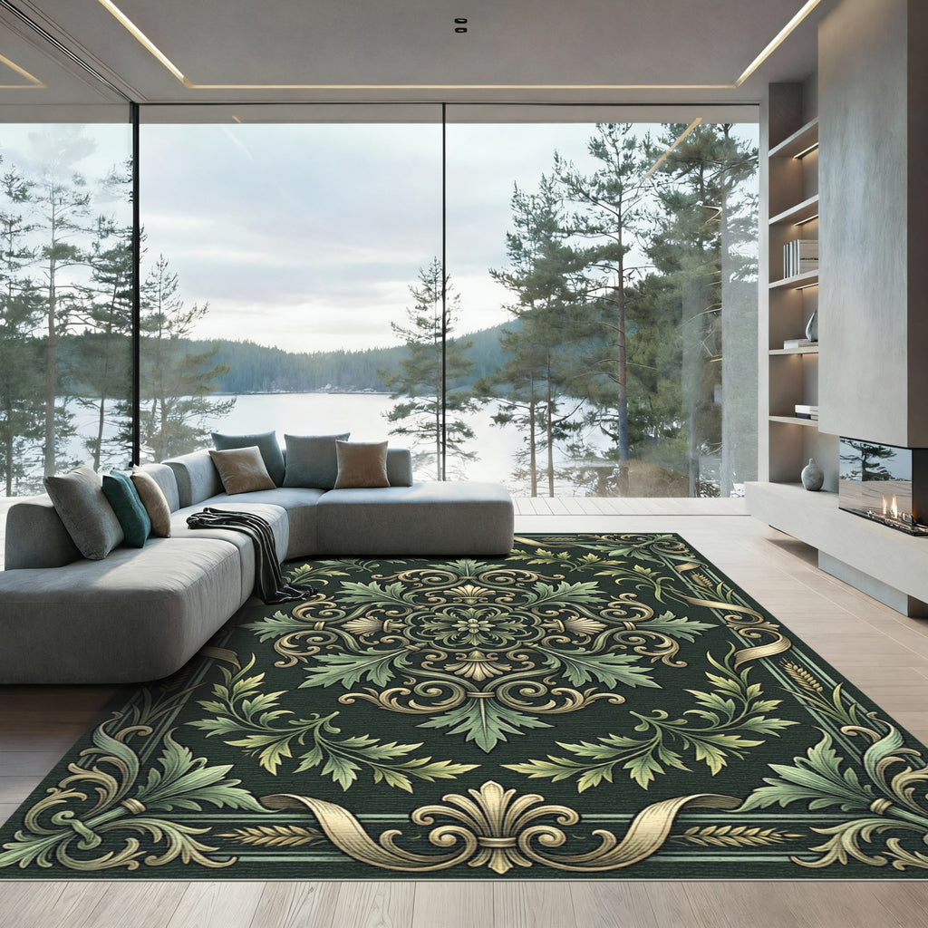 Dark Sage Ethereal Acanthus Foliage Flourish Rug