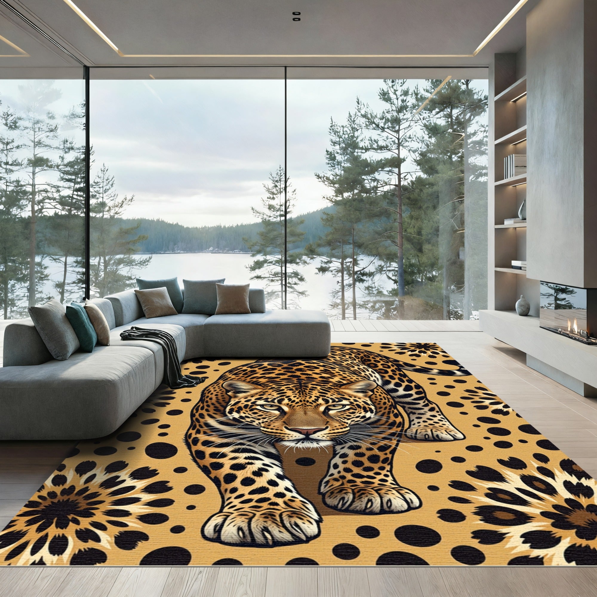 Bold Leopard Gold Floral Spot Rug