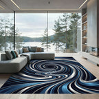 Modern Metallic Blue Swirling Vortex Rug