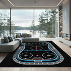 Modern Black Ice Hockey Rink Rug