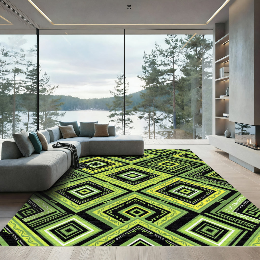Green Yellow Diamond Geometric Relief Rug