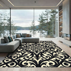 Elegant Black Damask Scroll Medallion Rug
