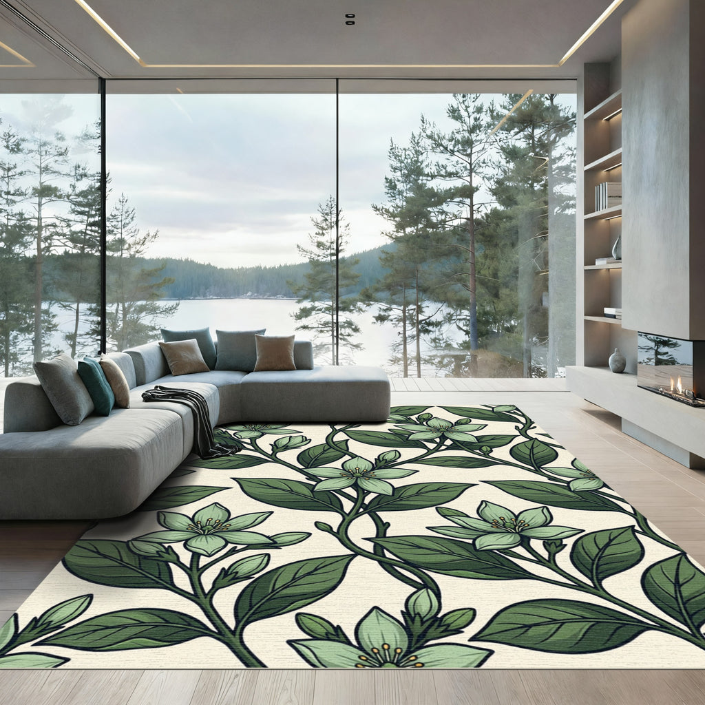 Mint Green Floral Vine Repeat Rug