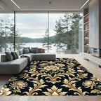 Ornate Gold Floral Damask Rug