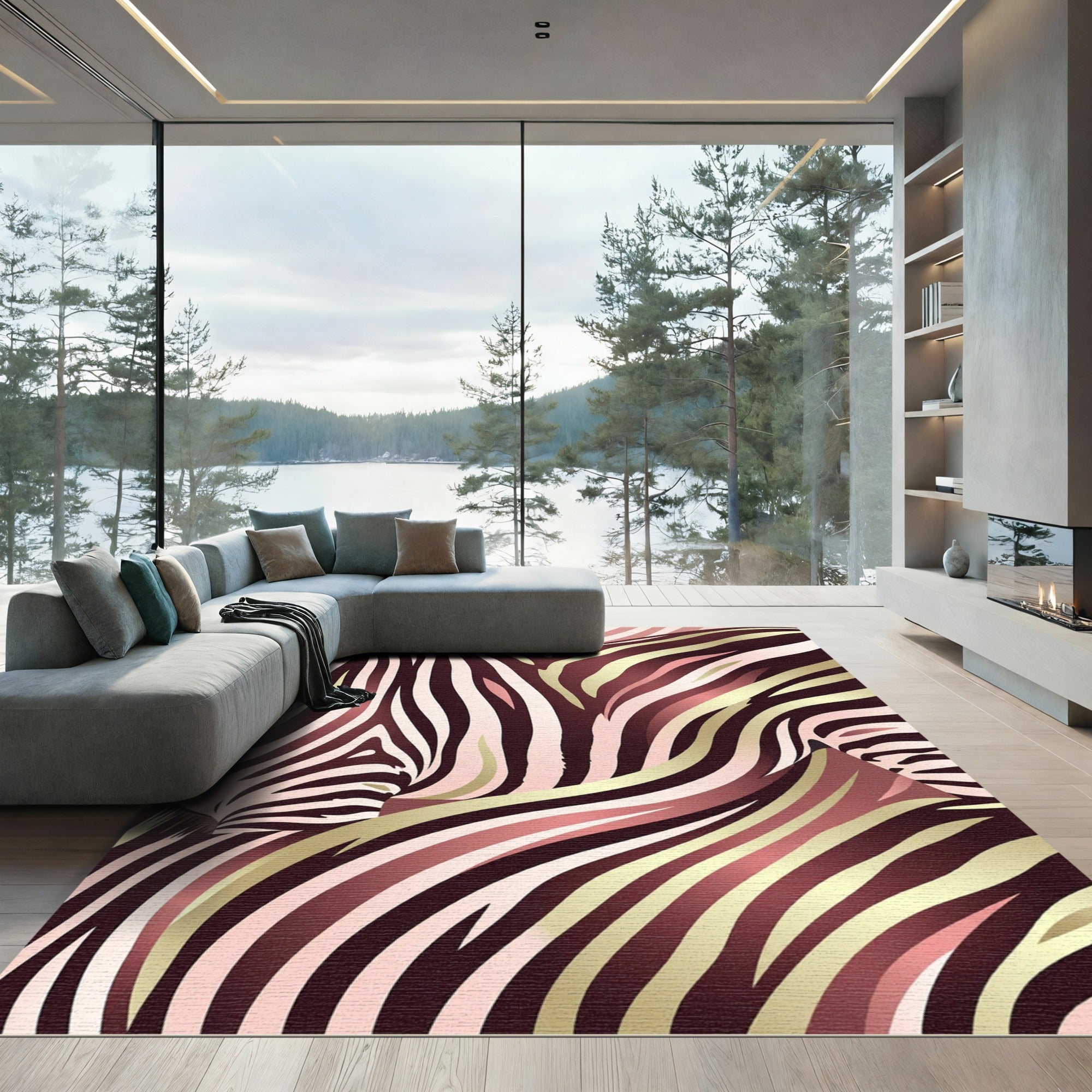 Pink Gold Zebra Stripe Accent Rug