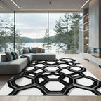 Modern Black Geometric Hexagon Arrangement Rug