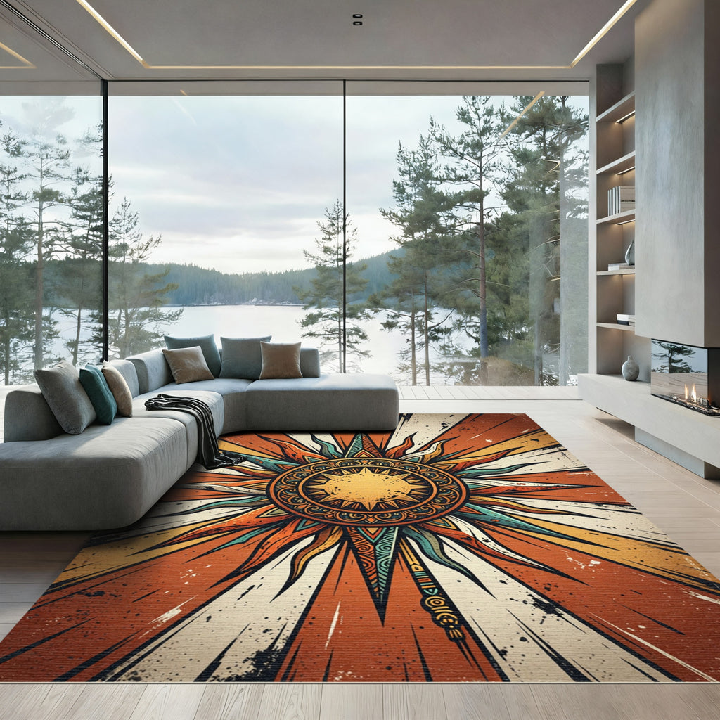 Radiant Sunburst Golden Boho Earth Tone Rug