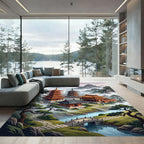 Mist-Covered Pagoda Mountain Landscape Tapestry Rug